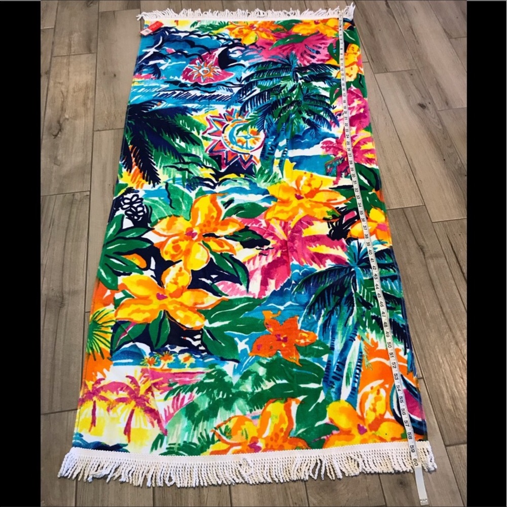 2Chillies Cotton Beach Towel Hawaiian Floral Kids Size Fringed New - Picture 8 of 15